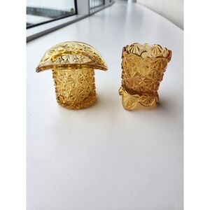Vintage‎ Fenton Daisy And Button Amber Glass Small Top Hat And Toothpick Holders